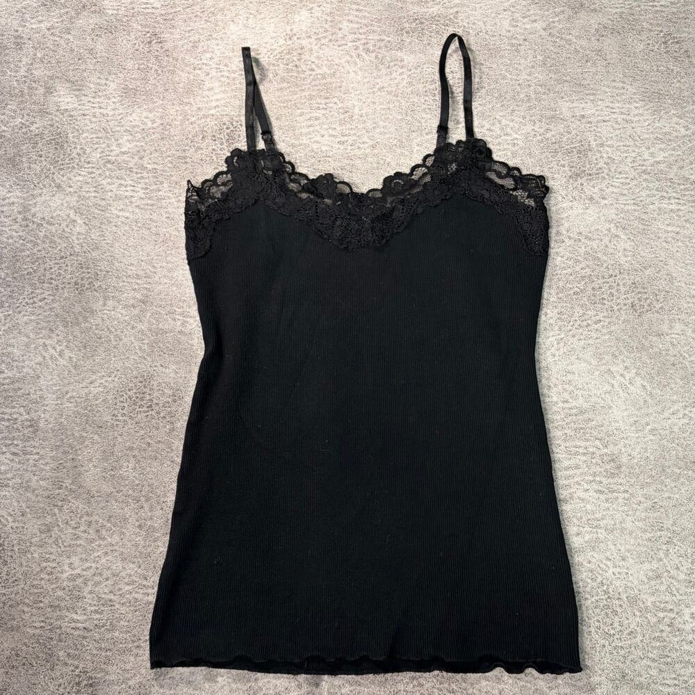 Black Ribbed Lace Trim Cami